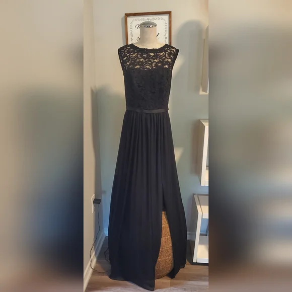 chinese dress ladies David's Bridal Gold Metallic Taupe Lace and Mesh Long Strapless Dress   Sonderleigh